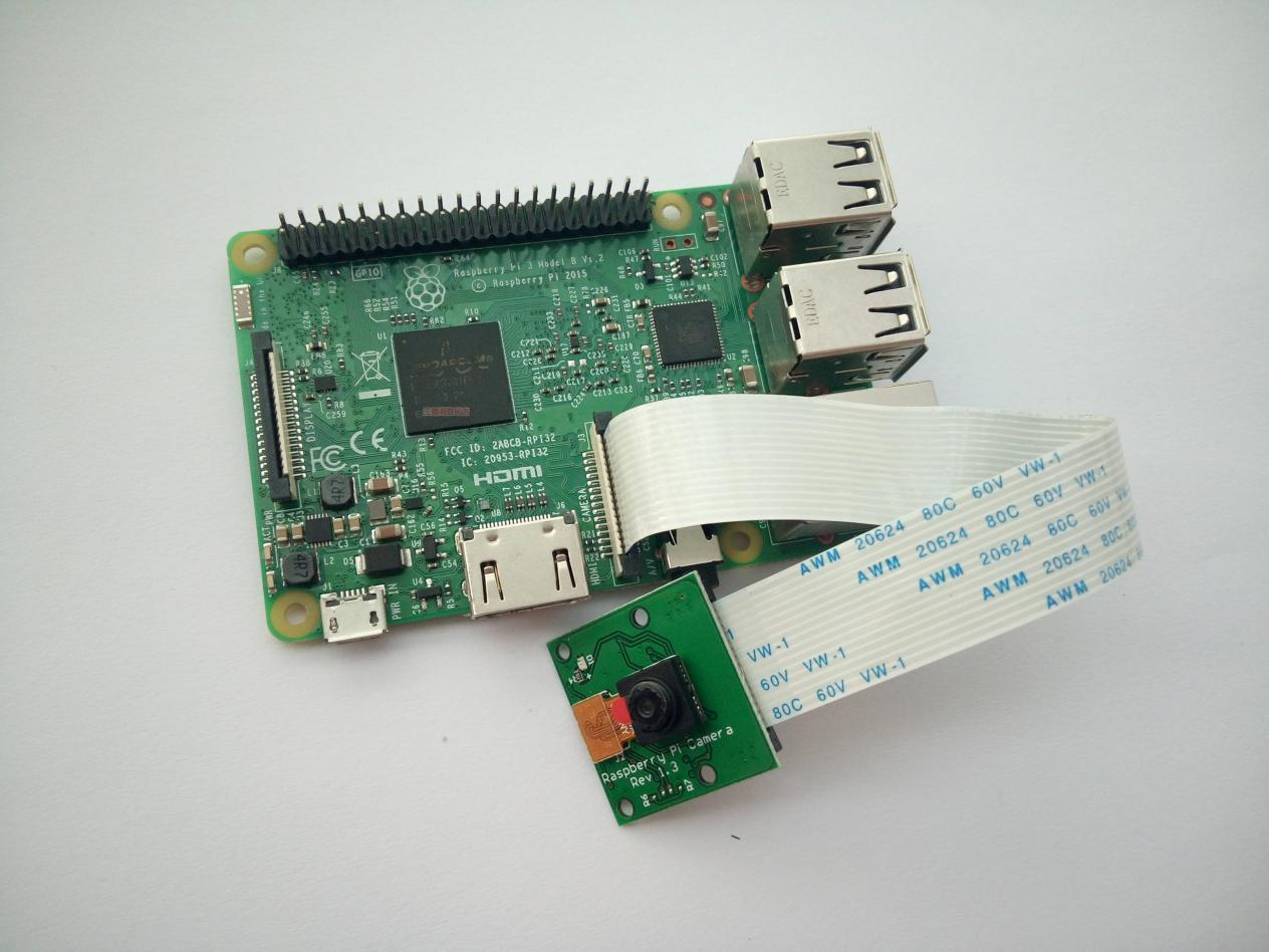 Raspberry Pi card computer with SCI camera installed