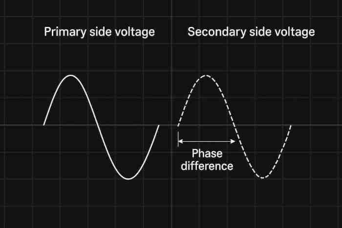 Waveform Diagram of Phase Difference Between Primary and Secondary Side Voltages of Transformer