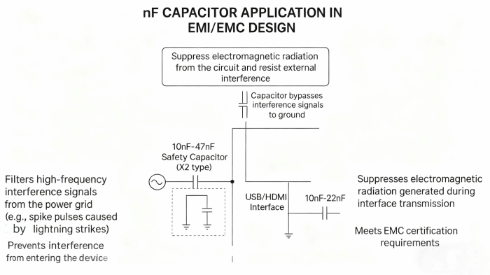 nF Capacitor EMI EMC Application Diagram