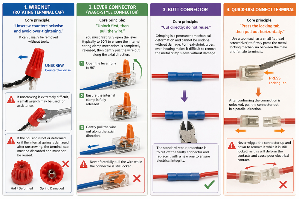 Wire Connector Guide Electrical Wire Connectors Types: Uses, WAGO vs Wire Nuts, Removal, and ...